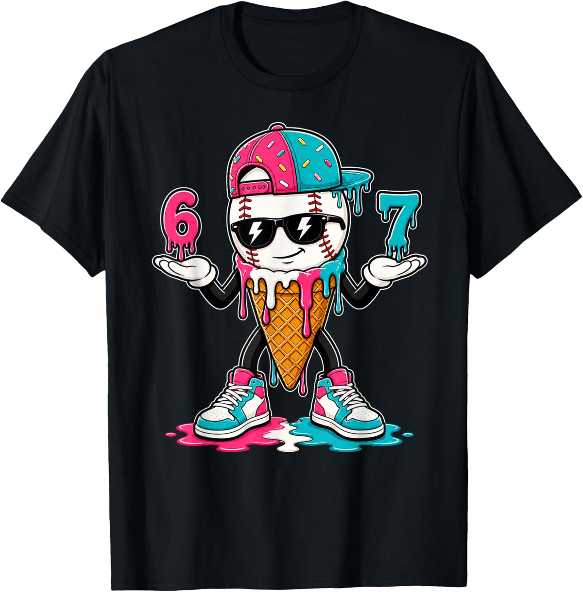 Baseball Drip 67 Boys 6 7 Baseball Ice Cream Drip Kids Boys T-Shirt