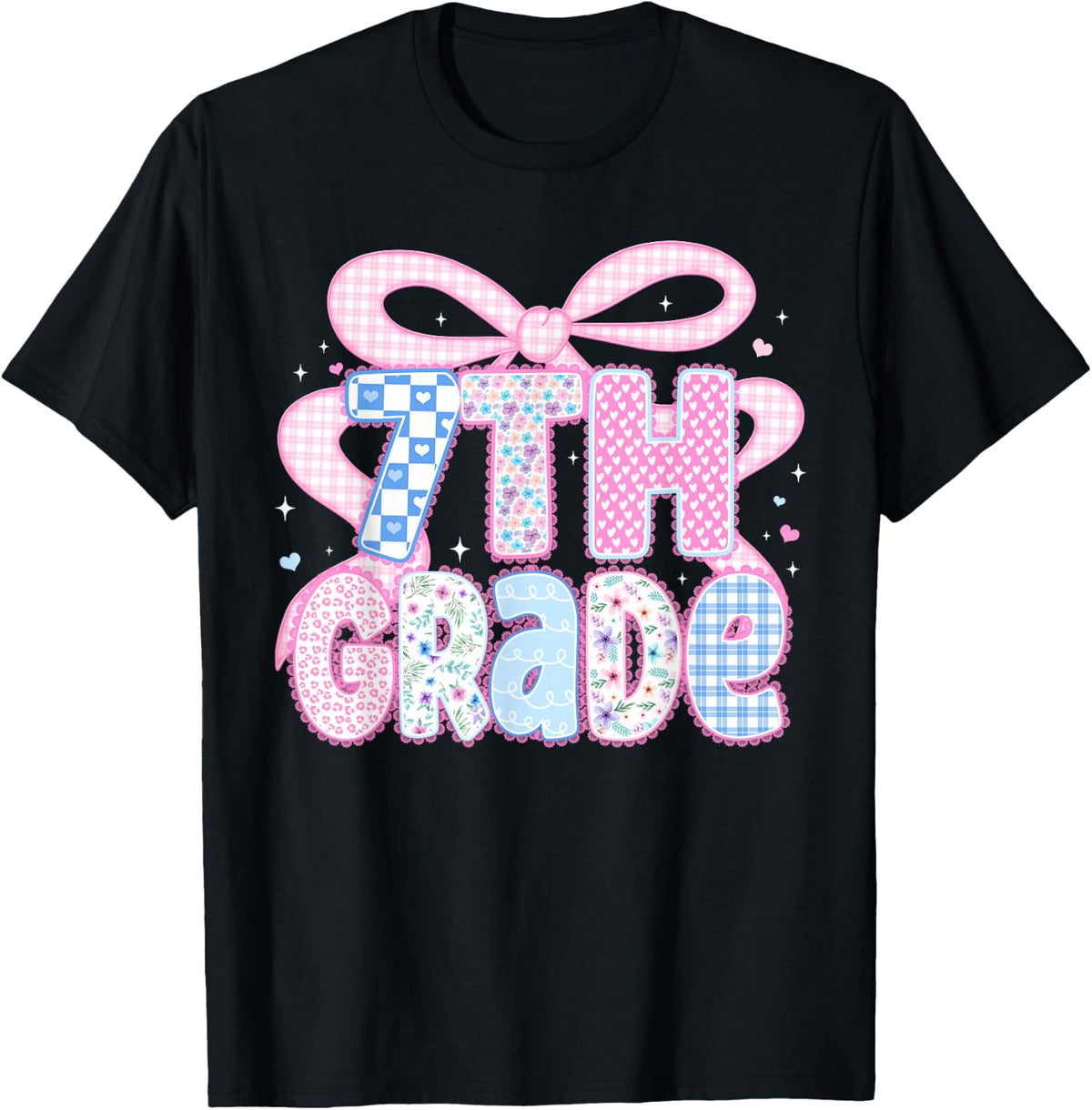 Preppy Seventh Grade Teacher 7th Grade Floral Coquette Bow T-Shirt