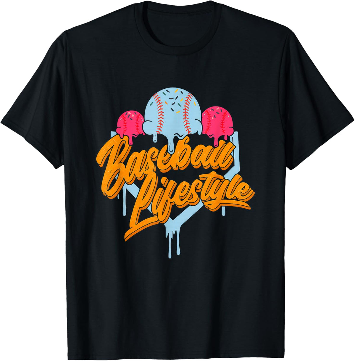 Baseball Ice Cream Drip Home Plate Tees T Shirts for Men Boys Kids Softball Fans