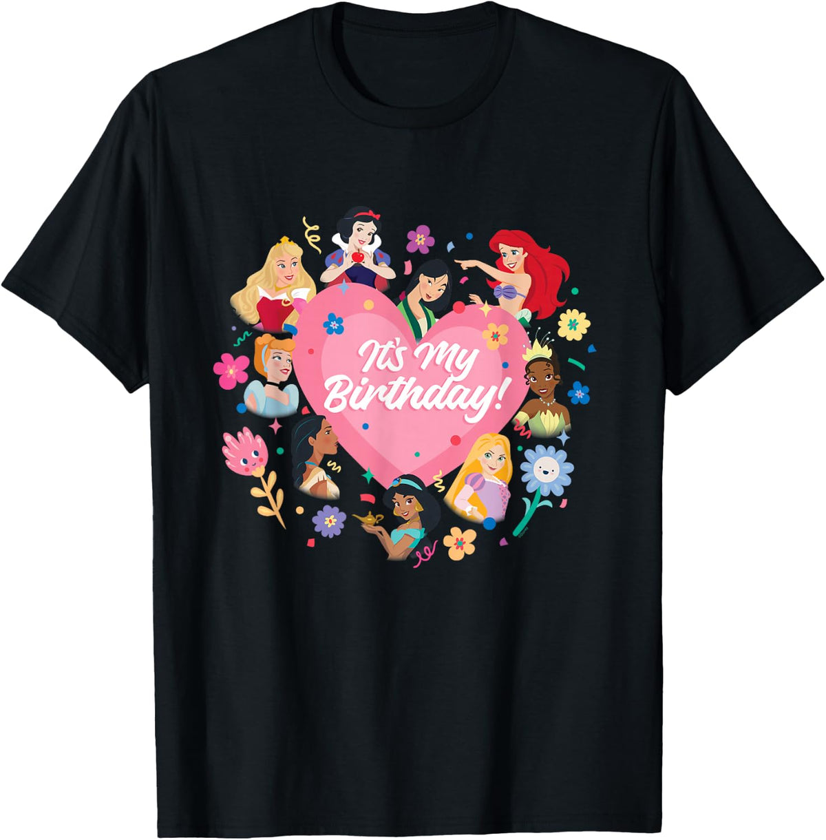Disney Princess Pink Heart and Flowers It's My Birthday T-Shirt