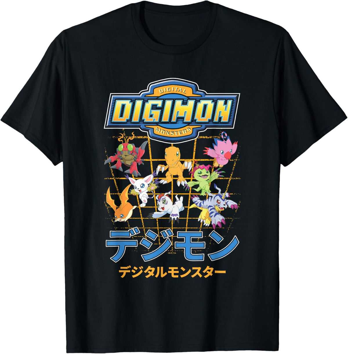 Digimon Character Grid with Kanji and Logo Digital Monsters T-Shirt