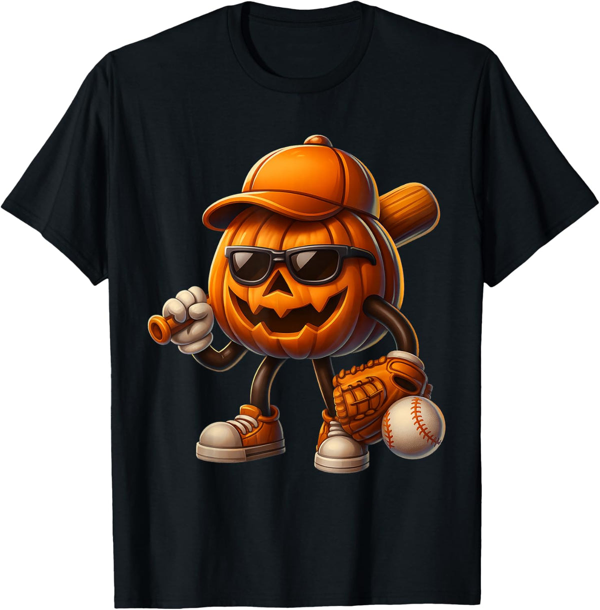 Spooky Jack O Lantern Baseball Halloween Costumes Mens Boys T-Shirt