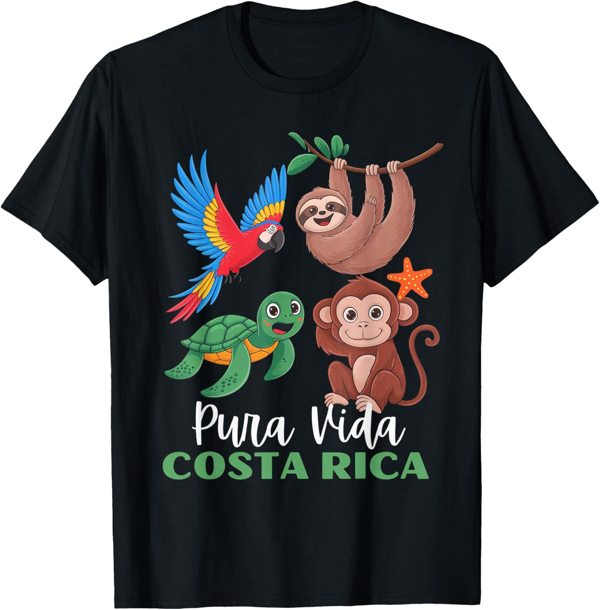 Parrot Sloth Turtle Vacation Pura Tropical Vida Costa Rica T-Shirt