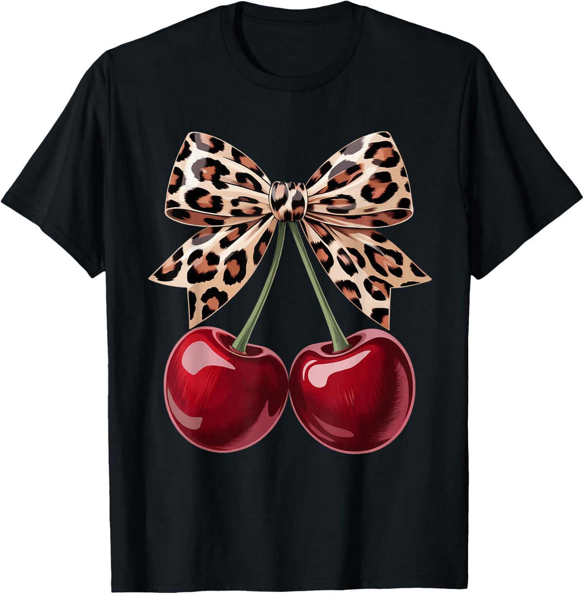 Cute Cherry Leopard Coquette Bow Cherries Women Girls T-Shirt