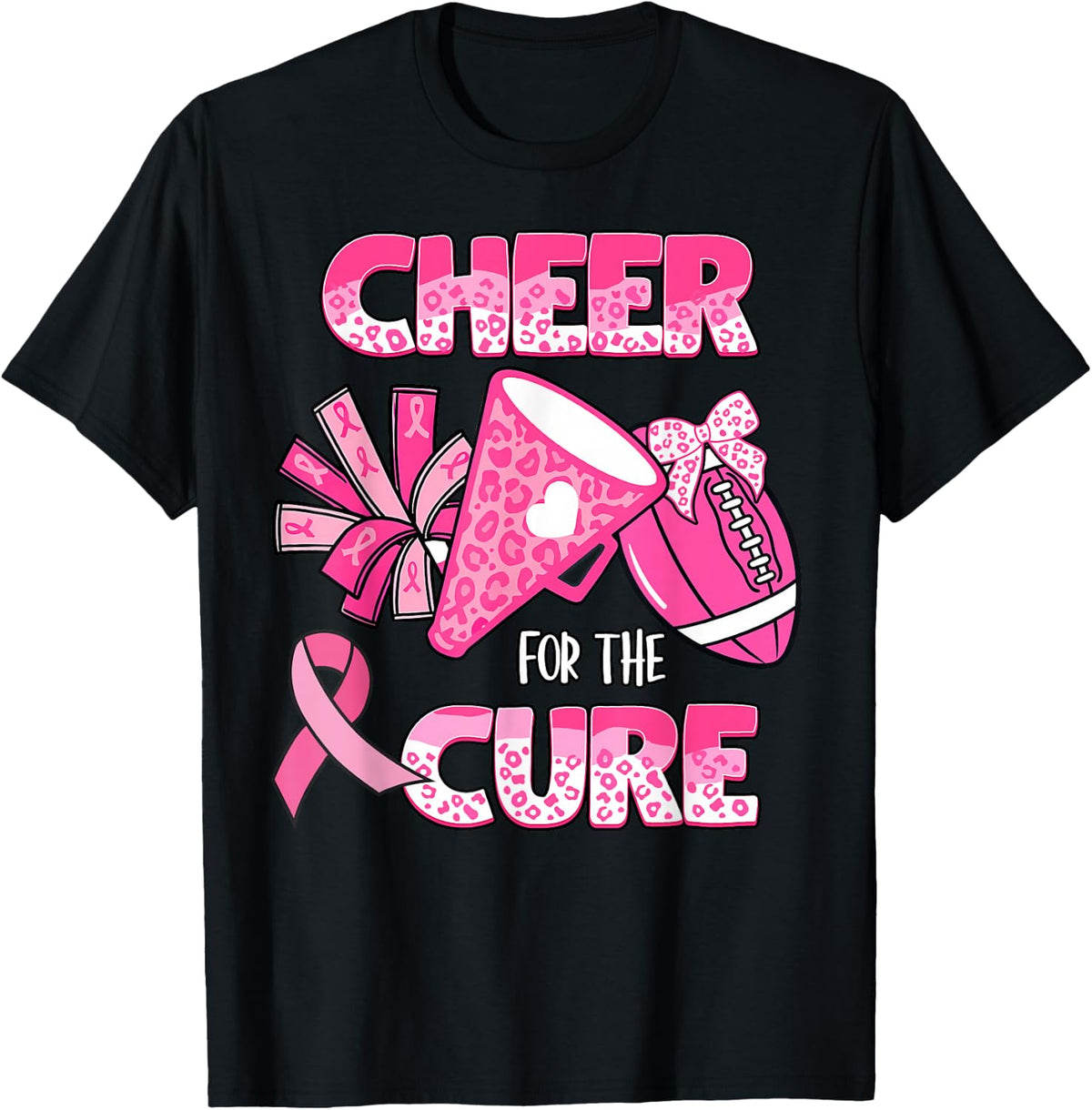 Cheer for The Cure Leopard Cheer Pink Football Women Girls T-Shirt
