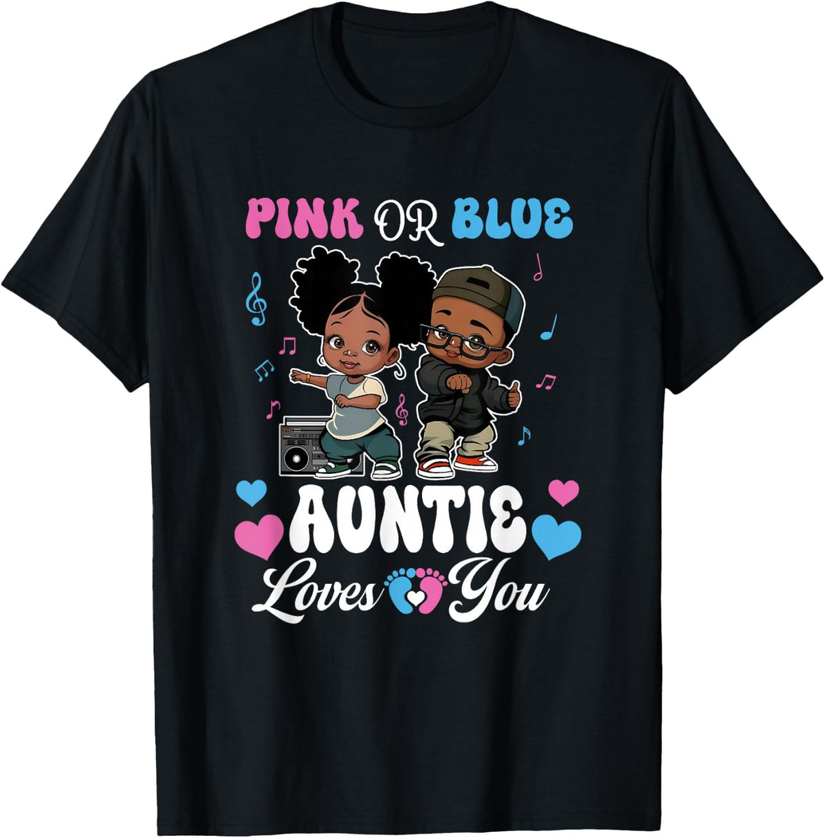 Pink Or Blue Auntie Loves You Black Baby Gender Reveal T-Shirt