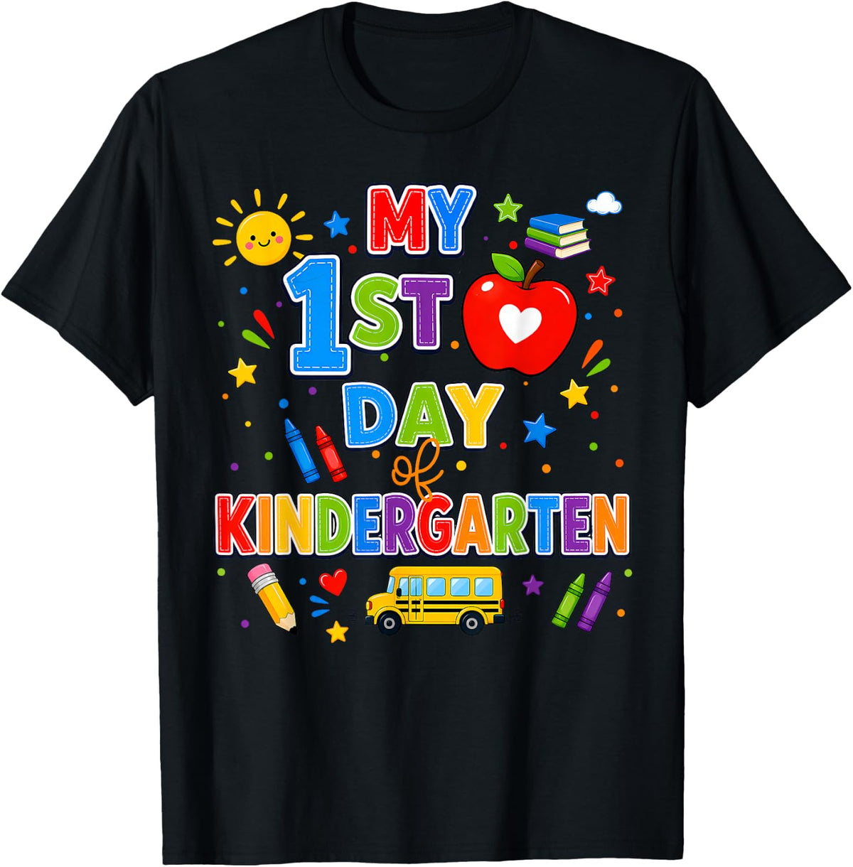 My First Day of Kindergarten School Bus Apple Teacher Kids T-Shirt