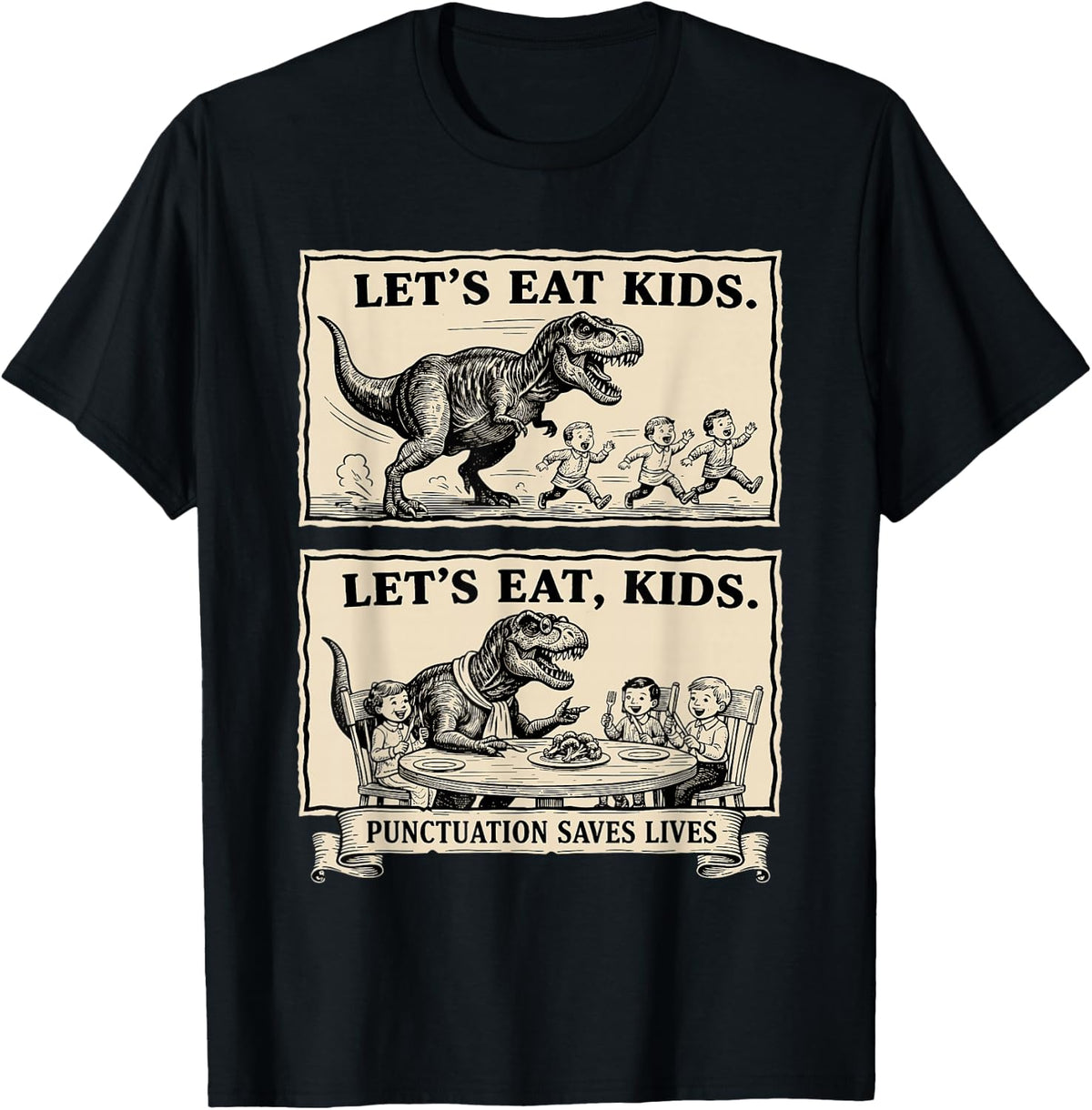 Funny Let's Eat Kids Punctuation Saves Lives Grammar T-Shirt