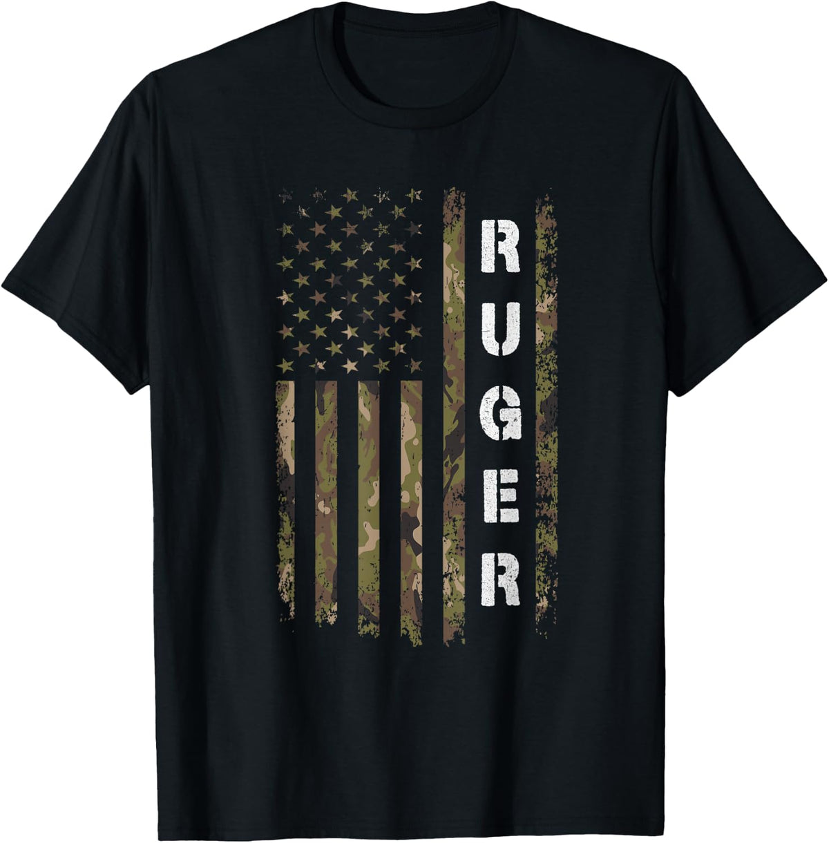 Retro Ruger Vintage Camouflage American Flag Matching Name T-Shirt