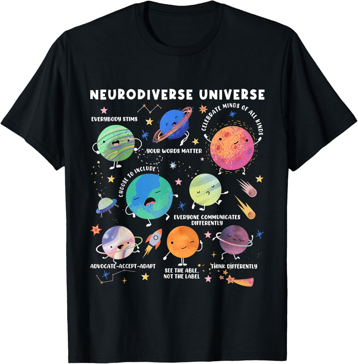 Neurodiverse Universe Space Planet Special Education Teacher T-Shirt