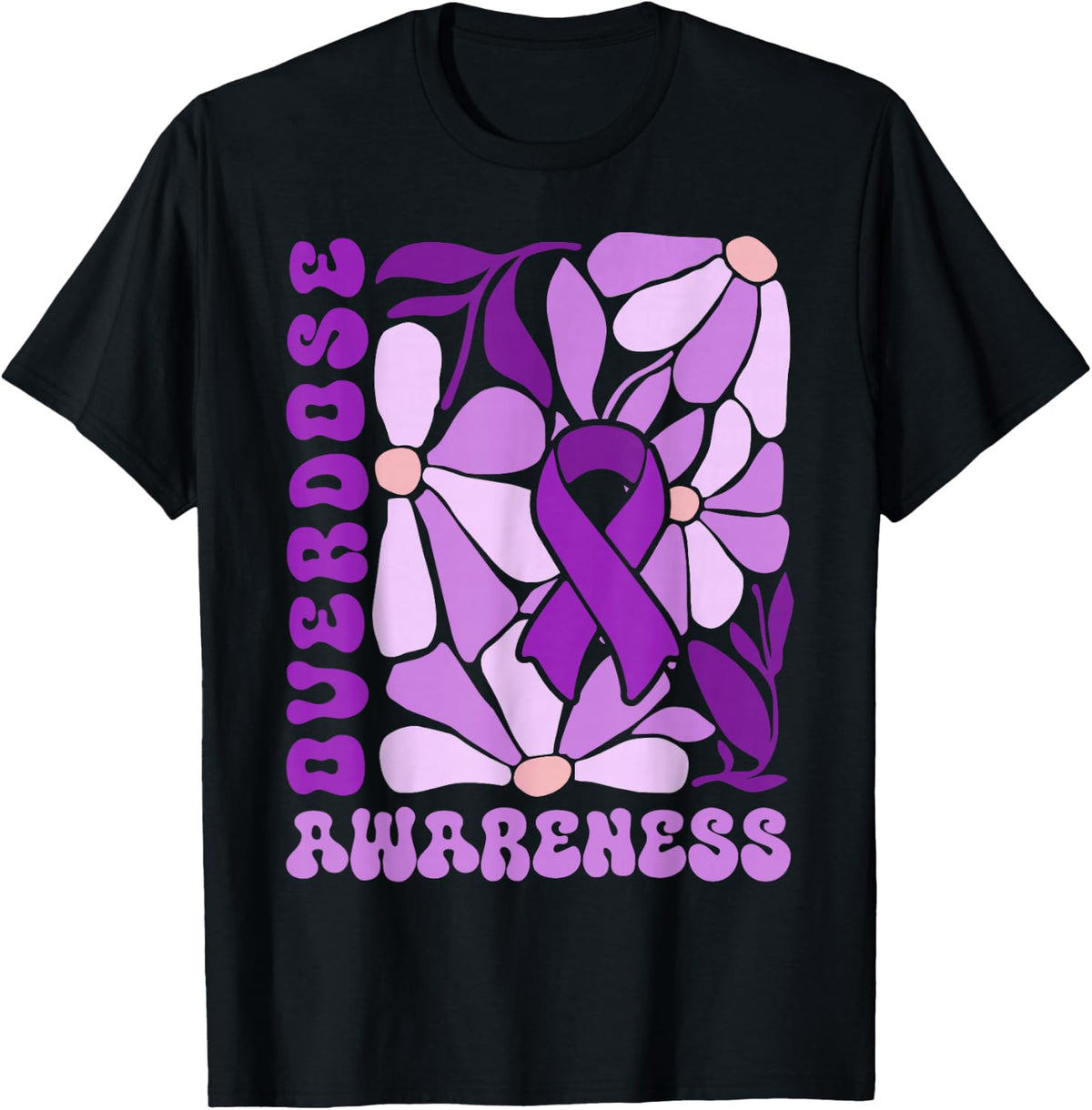 Overdose Awareness Month Ribbon Purple Floral Men Women T-Shirt