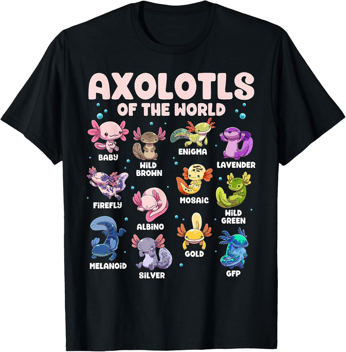 Axolotl Shirt Kawaii Axolotls of The World Types of Axolotls T-Shirt