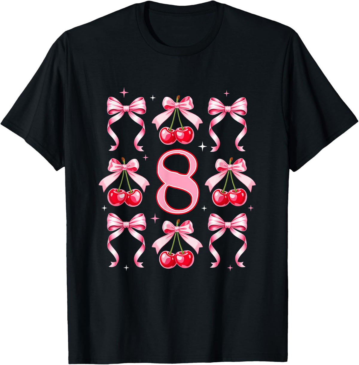 Birthday Girl 8Th Birthday Cherry Coquette Bow 8 Years Old T-Shirt