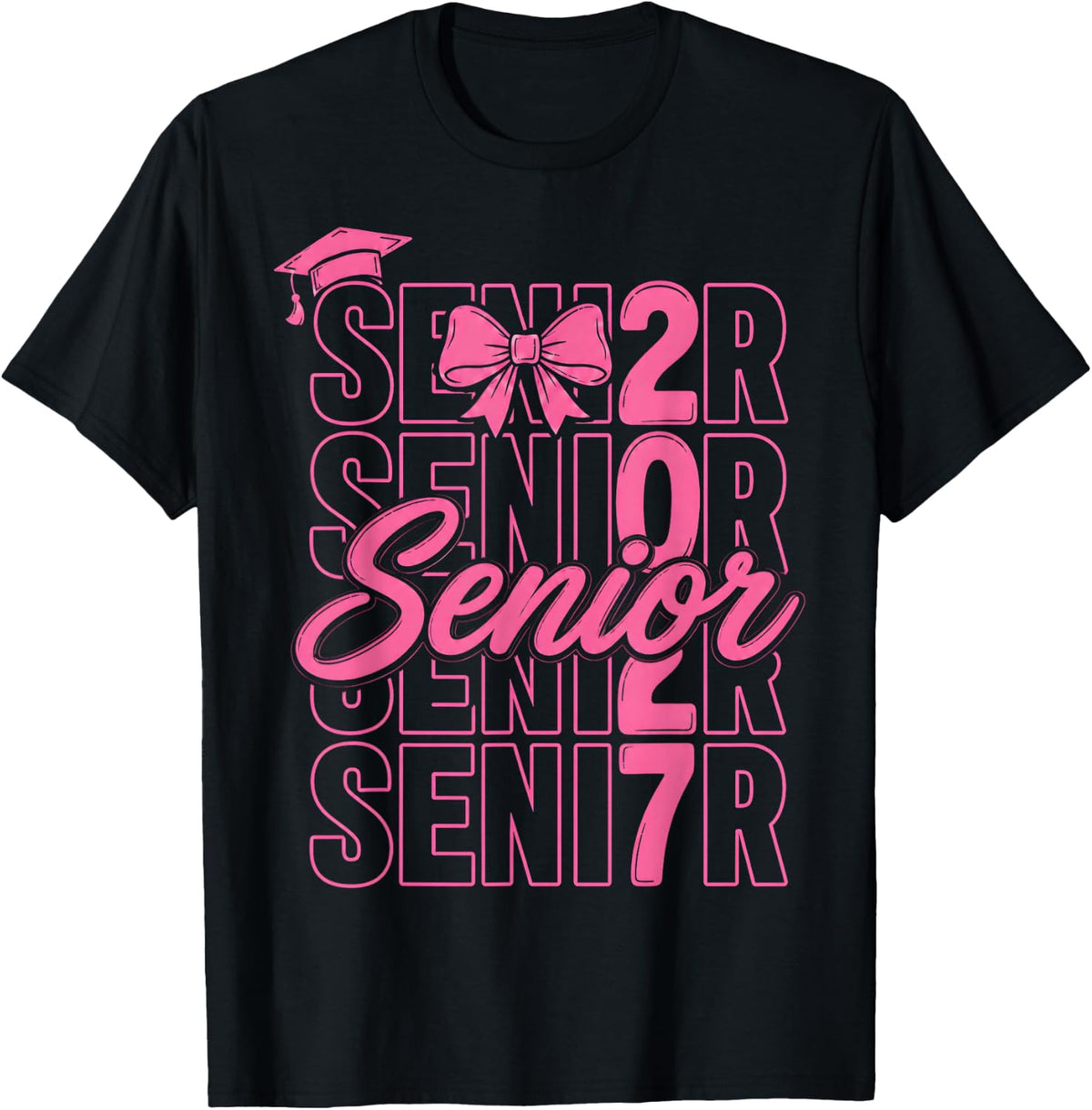 Senior 2027 Girl Class of 2027 Pink Coquette Bow Graduation T-Shirt