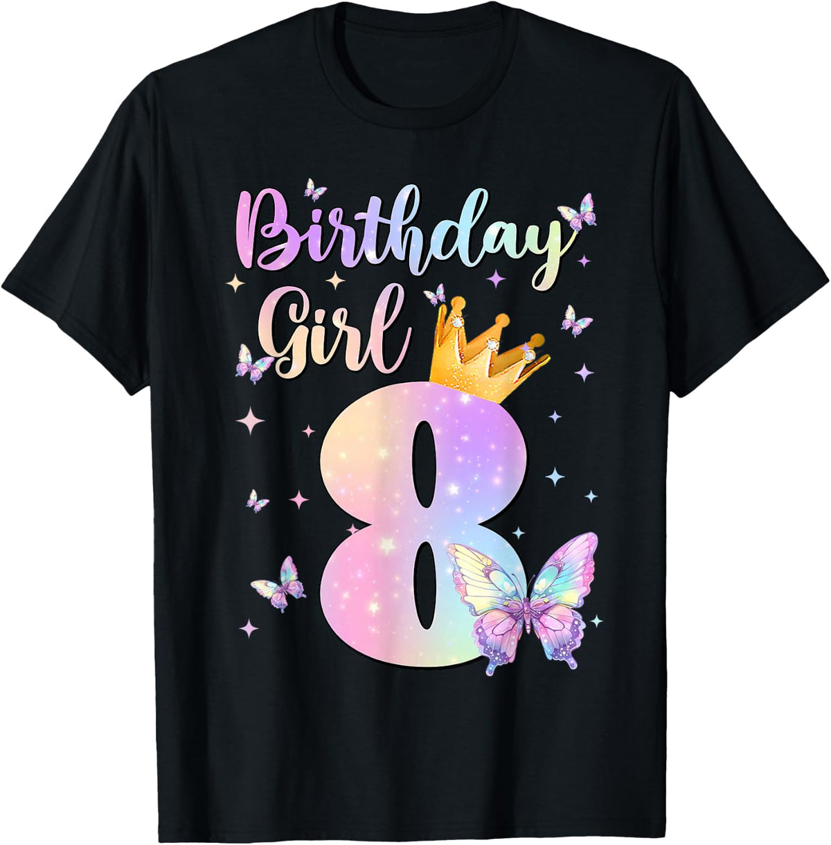Birthday Girl 8 Year Old Butterfly Theme Party 8th Bday Kids T-Shirt