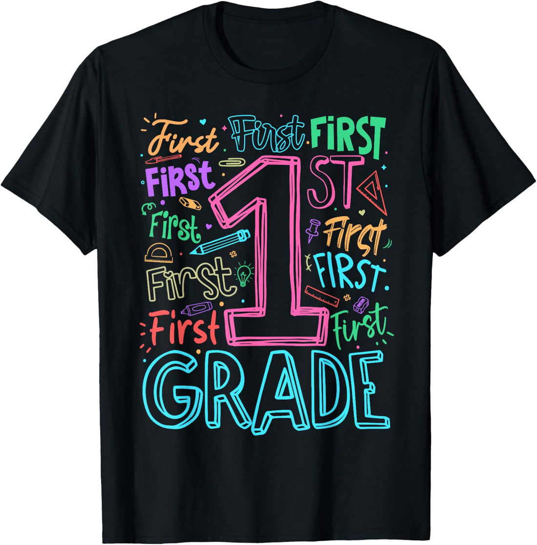 1st Grade Typography Team First Grade Teacher Back to School T-Shirt