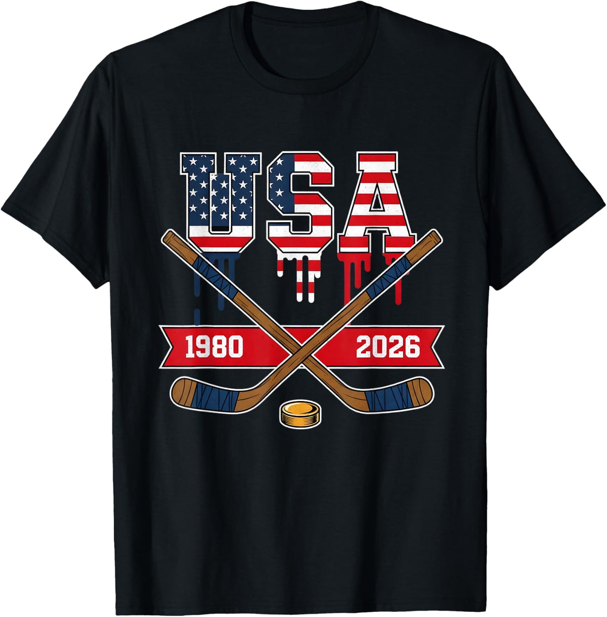 Hockey USA Retro 1980 2026 Vintage Sports Design for Men T-Shirt