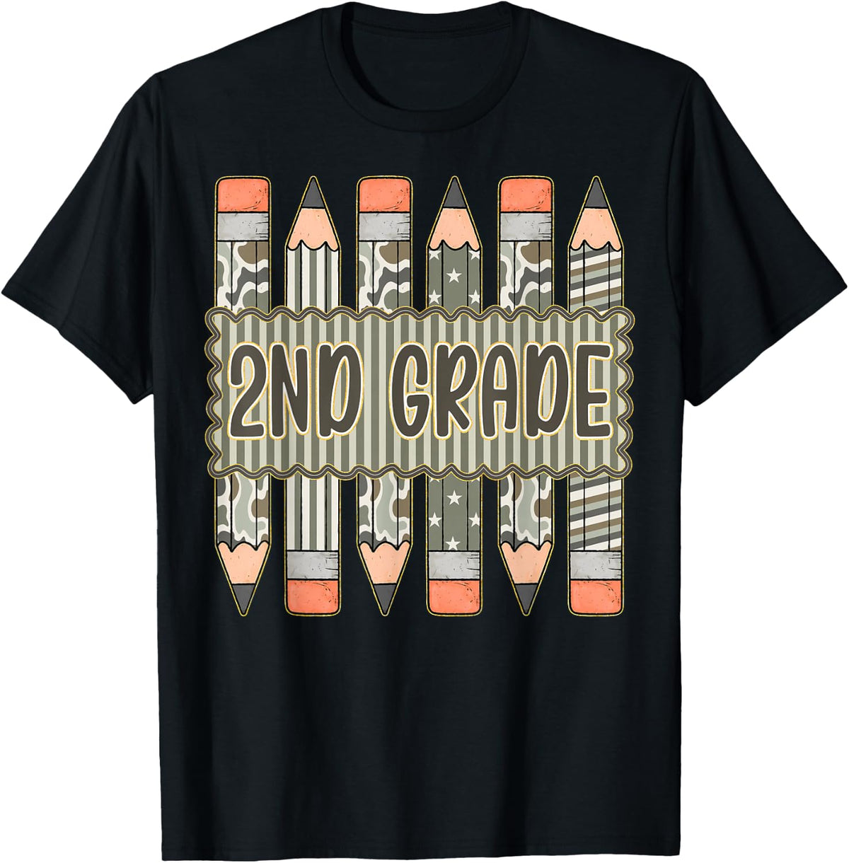 Camo Pencil 2nd Grade Boys Kids First Day Back to School T-Shirt