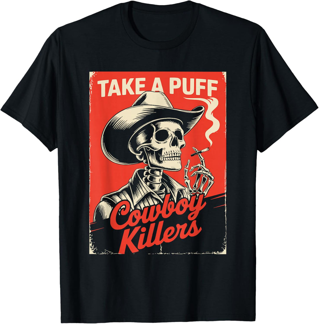 Vintage Western Skeleton Cowboy Take A Puff T-Shirt