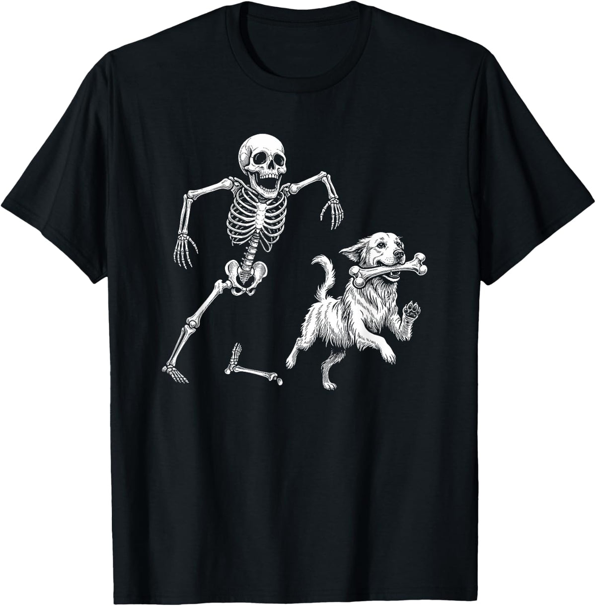 Cute Golden Retriever with Skeleton Bone Halloween Dog Lover T-Shirt