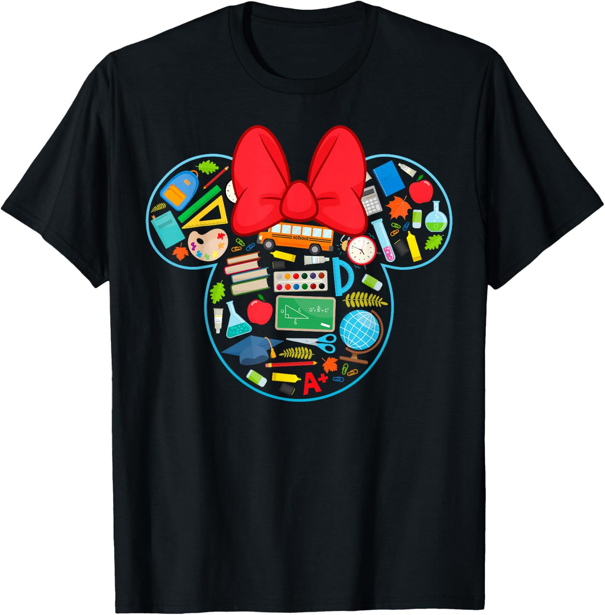 Disney Minnie Mouse Silhouette Filled with School Icons T-Shirt