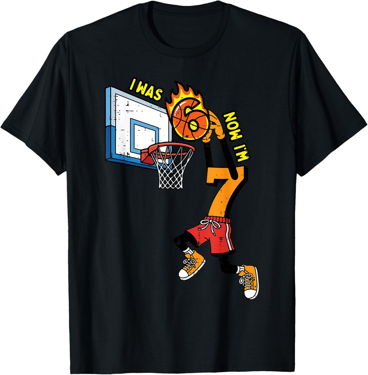 7th Birthday Basketball was 6 Now 7 Six Seven 67 Boys Kids T-Shirt