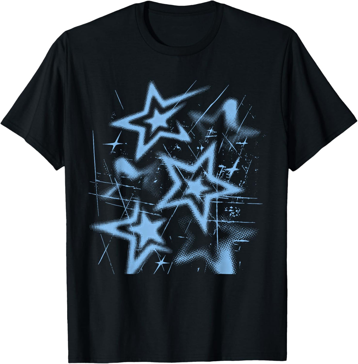 Y2K Grunge Stars 2000s Blue Cyber Vintage Graphic T-Shirt