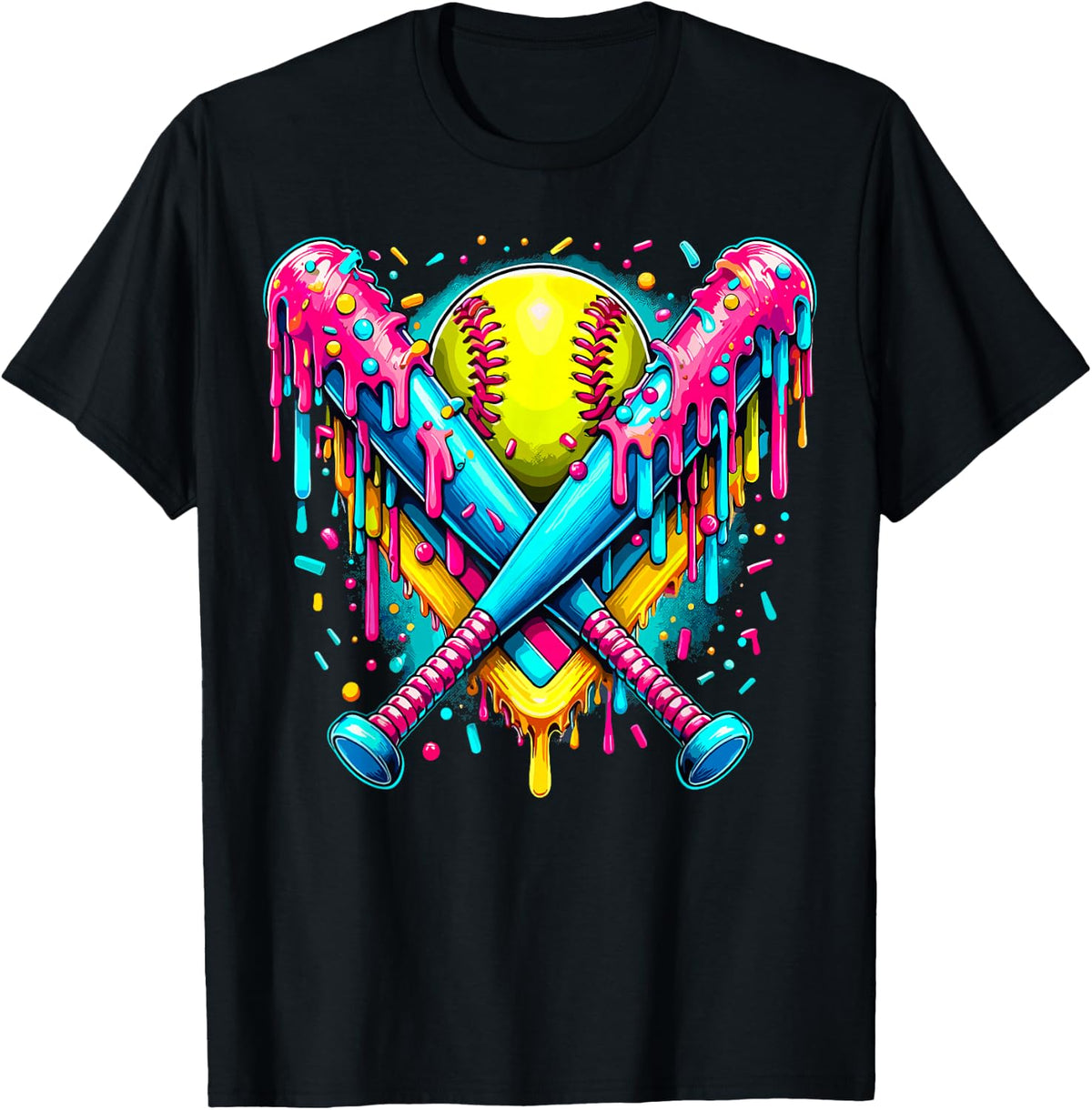 Softball Player Ice Cream Funny Drip T-Shirt
