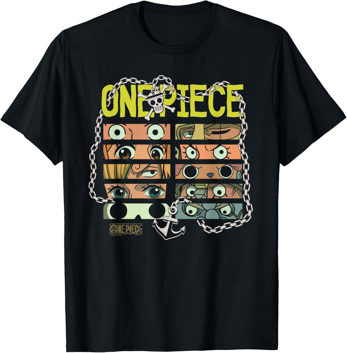 One Piece Anime Straw Hat Crew Eyes with Anchor and Chain T-Shirt