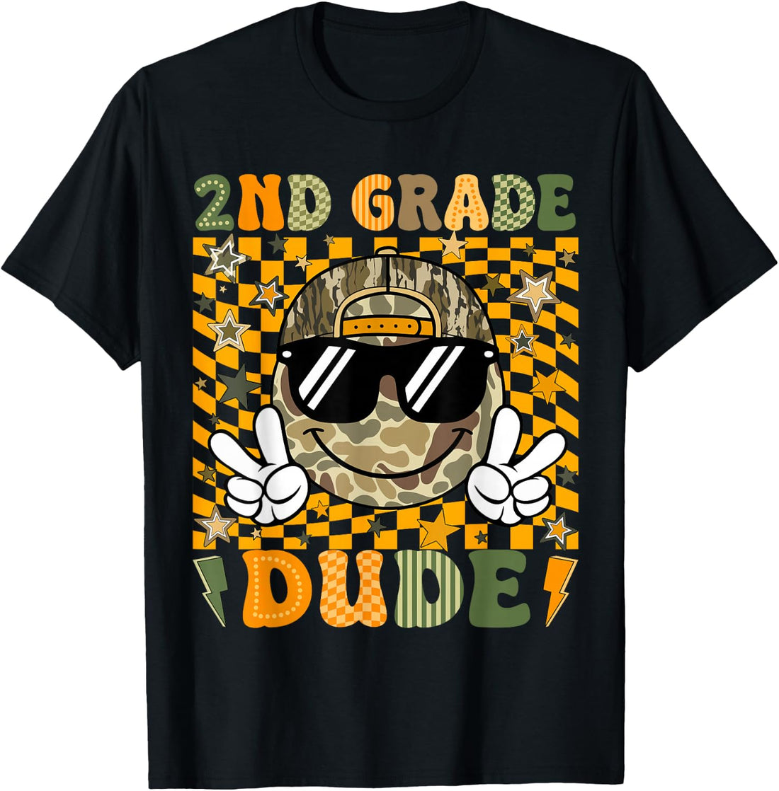 2nd Grade Dude First Day of School Camo Peace Sign Boy T-Shirt