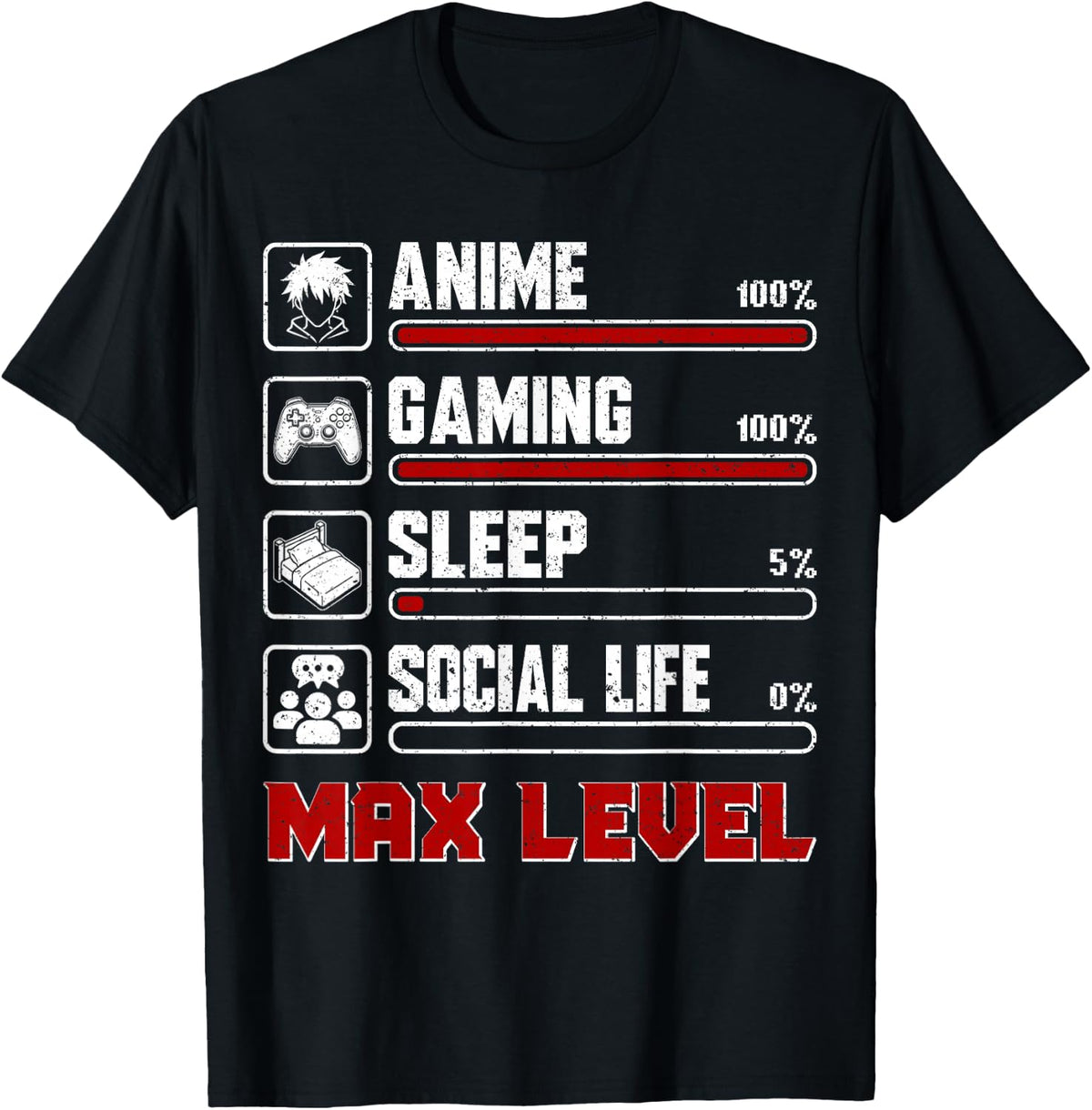 Anime Gaming Max Level Funny Men Teen Boys Gifts Gamer T-Shirt