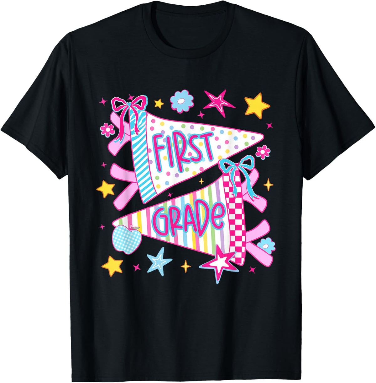1st First Day of First Grade Back to School Pennant Bow Girl T-Shirt