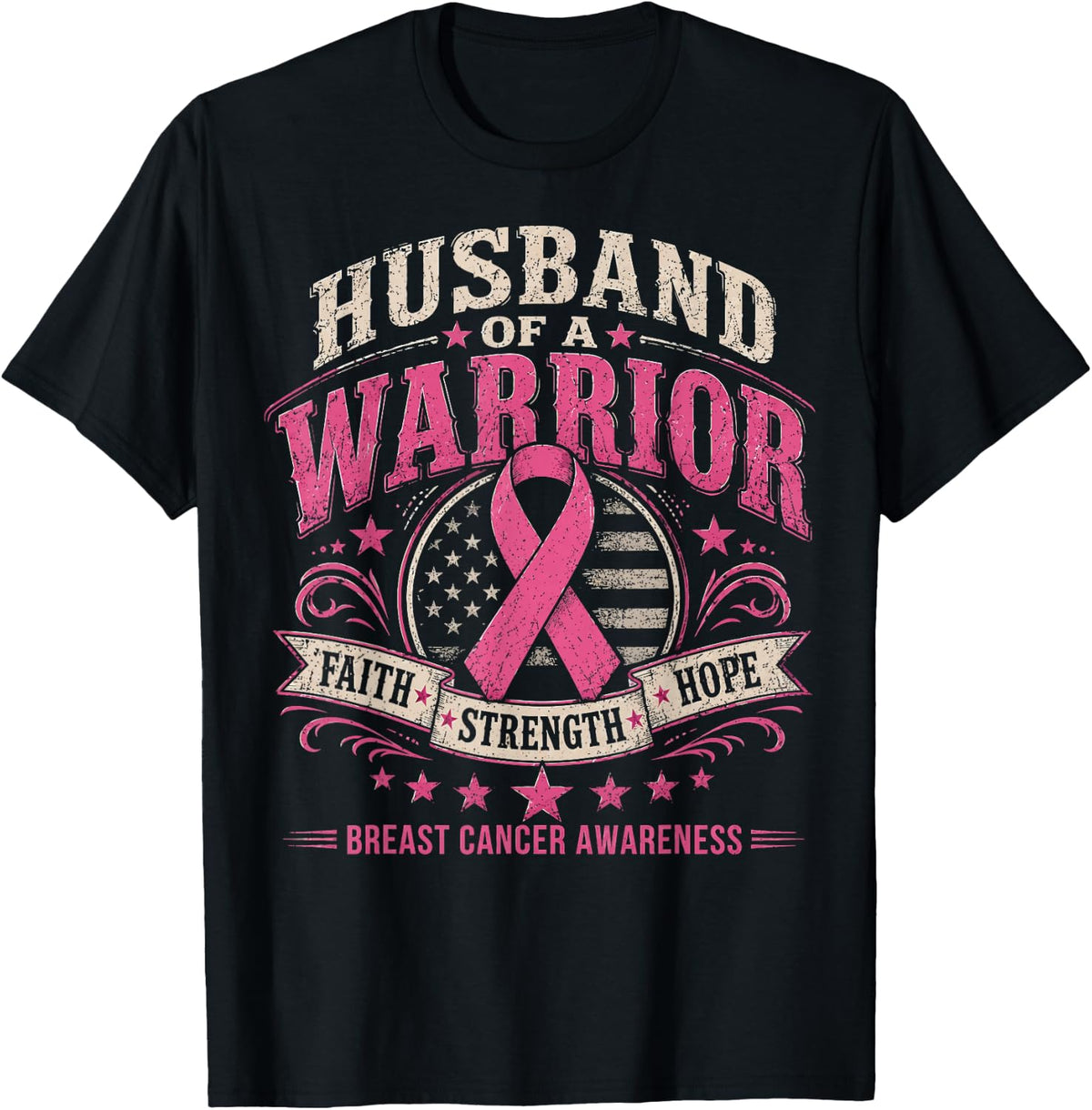 Husband of a Warrior Breast Cancer Awareness Support Pink T-Shirt