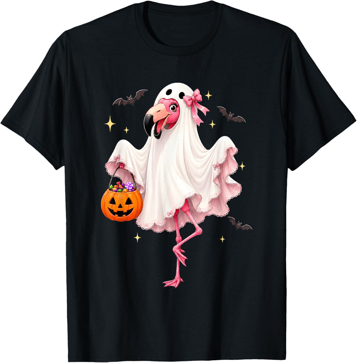 Cute Trick or Treat Ghost Halloween Flamingo T-Shirt