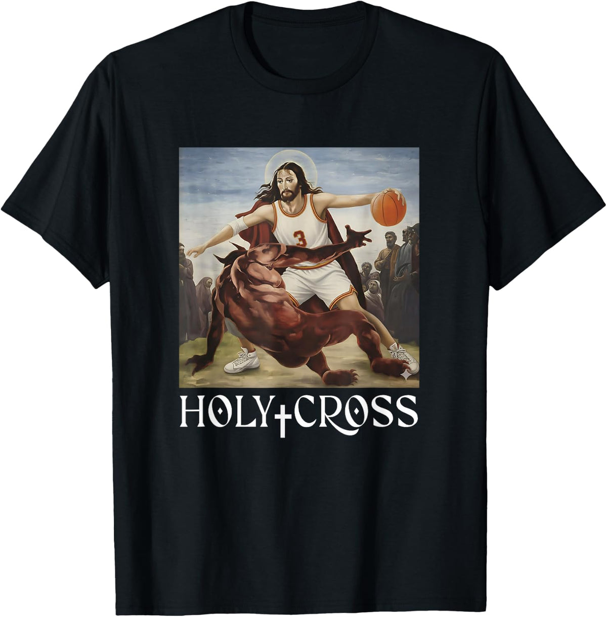 Funny Holy Cross Jesus Crossing Satan Basketball Christian T-Shirt