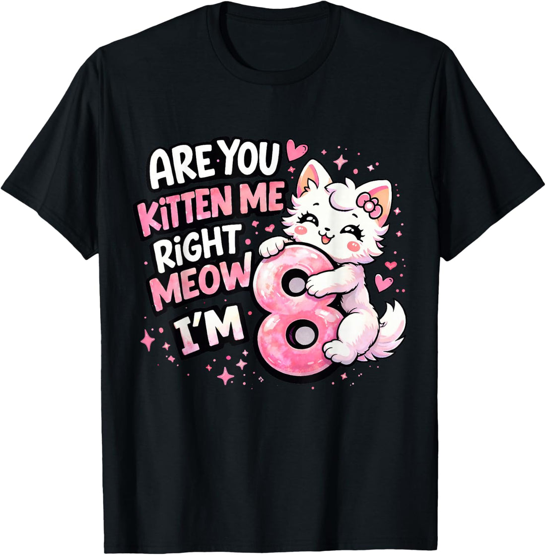 8th Birthday Girl Cute Kitten Cat 8 Year Old Birthday Party T-Shirt