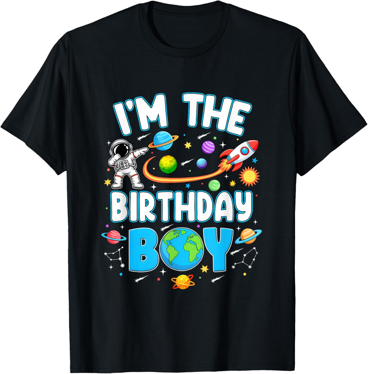 I'm The Birthday Boy Astronaut Space Planets Tee T-Shirt For Kids
