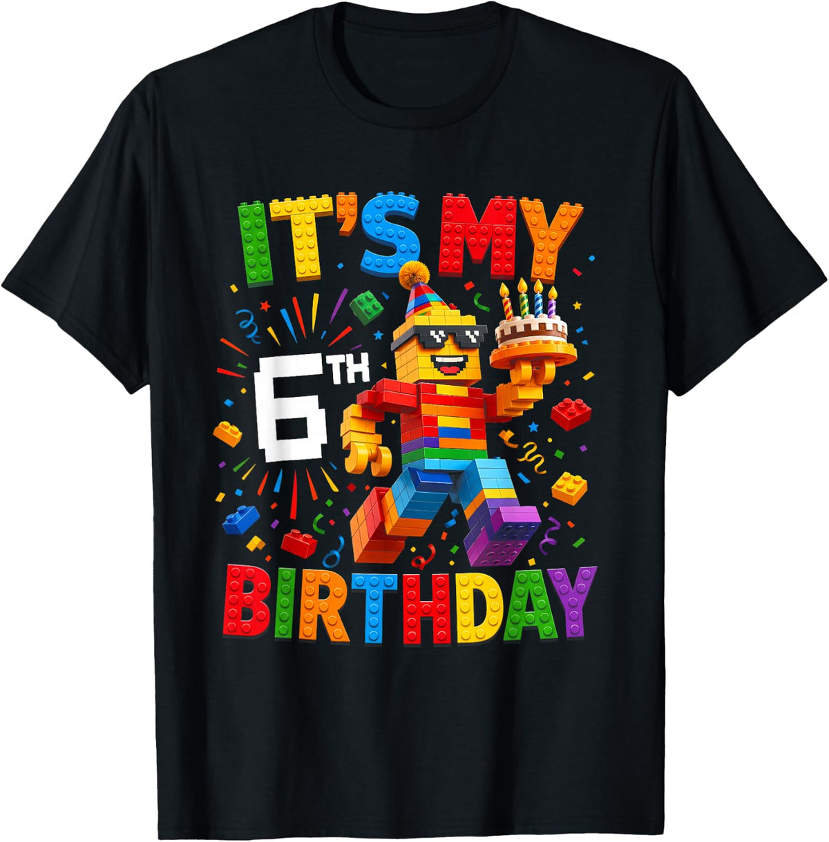 It's My 6th Birthday Building Brick 6 Years Old Boys Kids T-Shirt