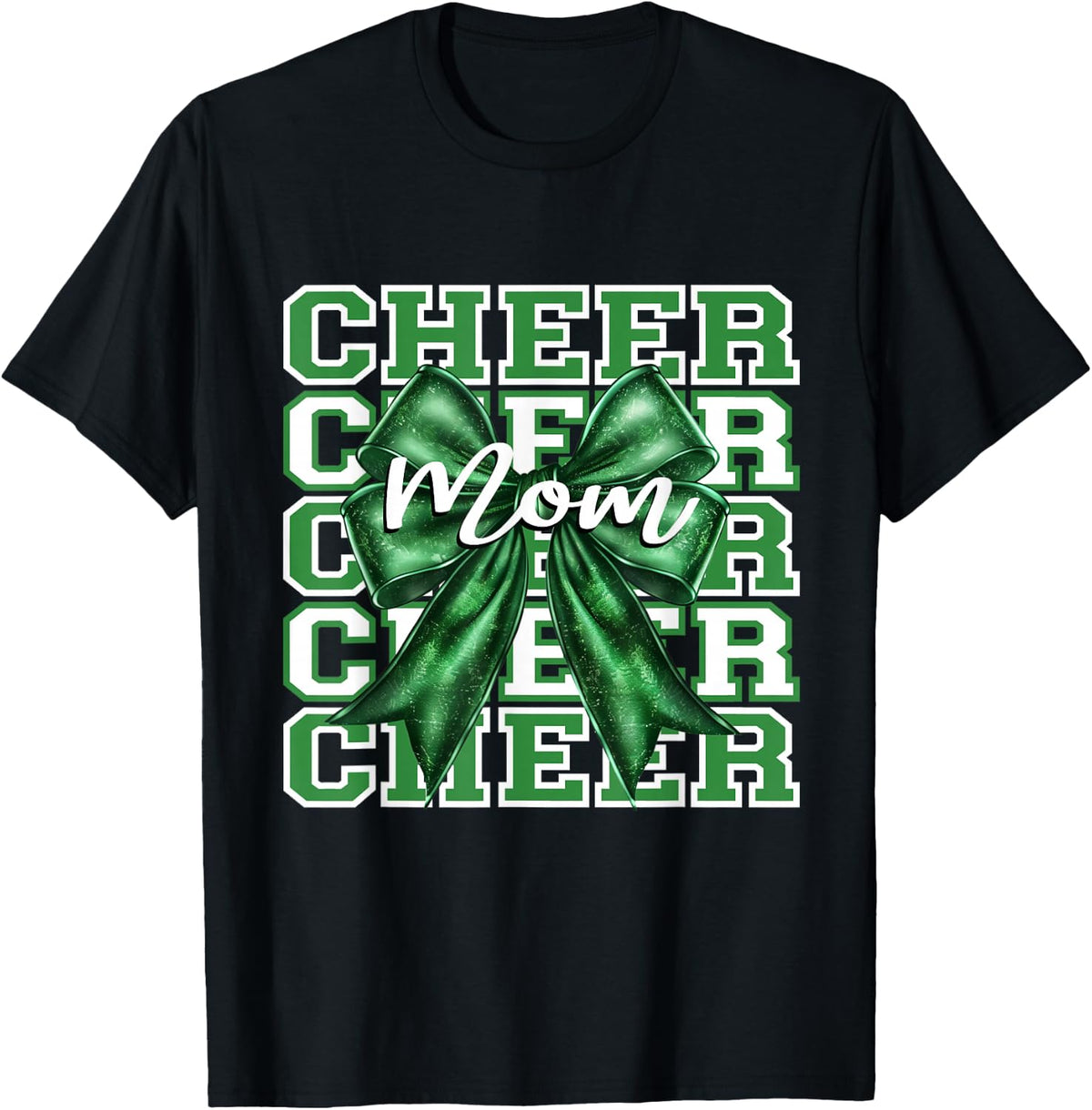 Football Cheer Mom Game Day Green Bow Cheerleading T-Shirt