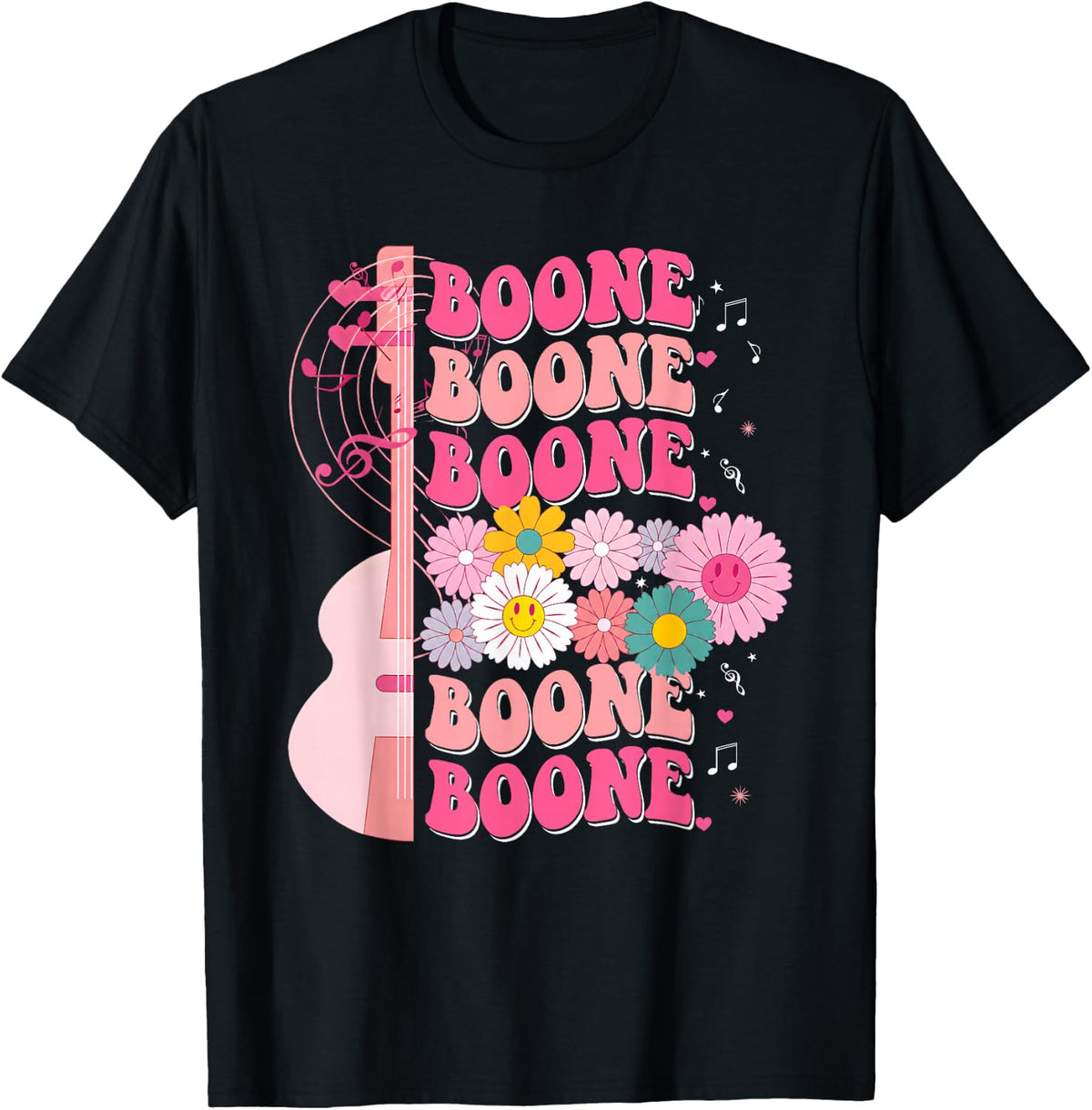 Boone Music Lovers Retro Groovy Floral Vibes Summer Fun T-Shirt
