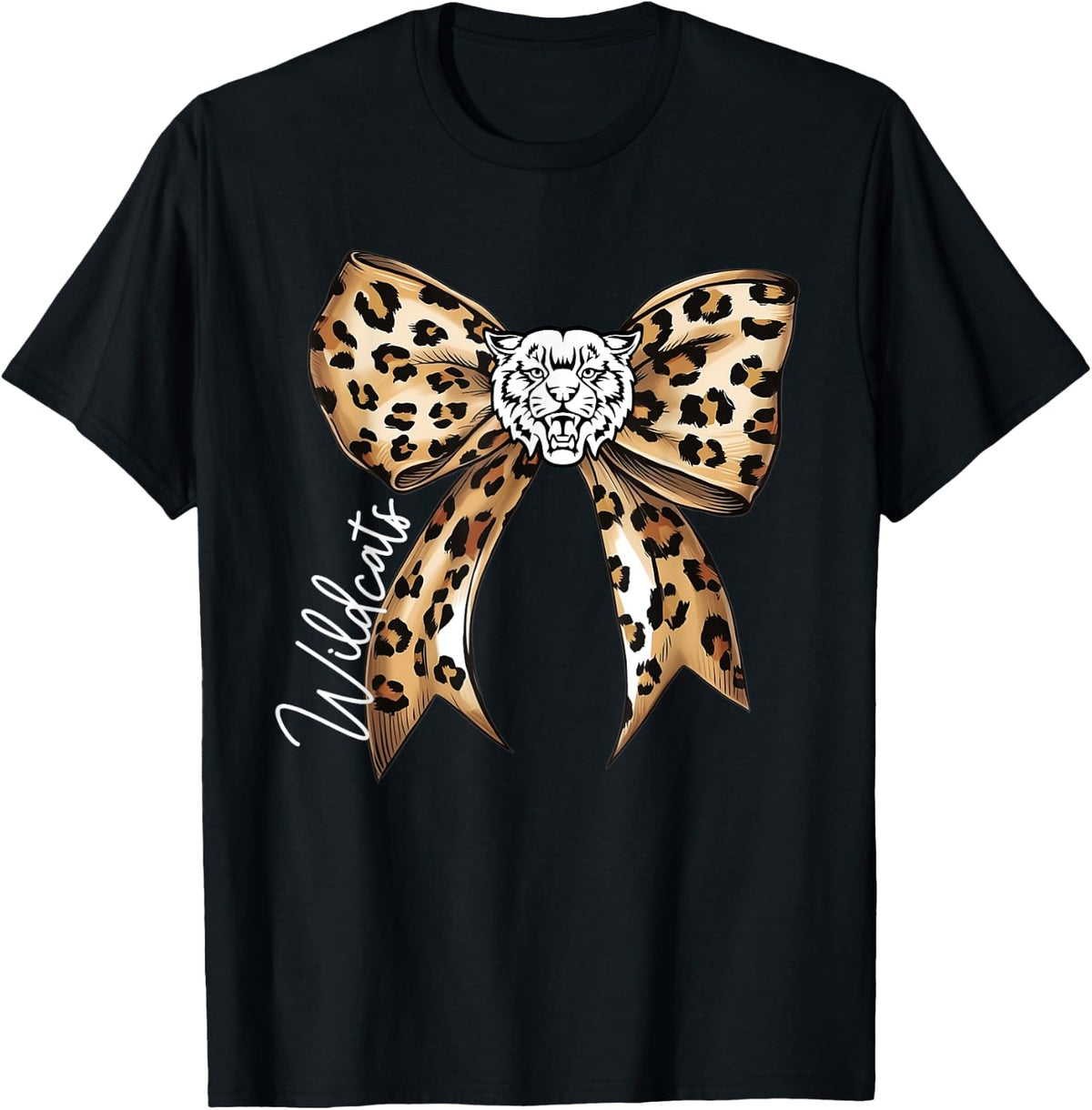 Wildcats Leopard Print Bow School Spirit Wildcat Mascot T-Shirt