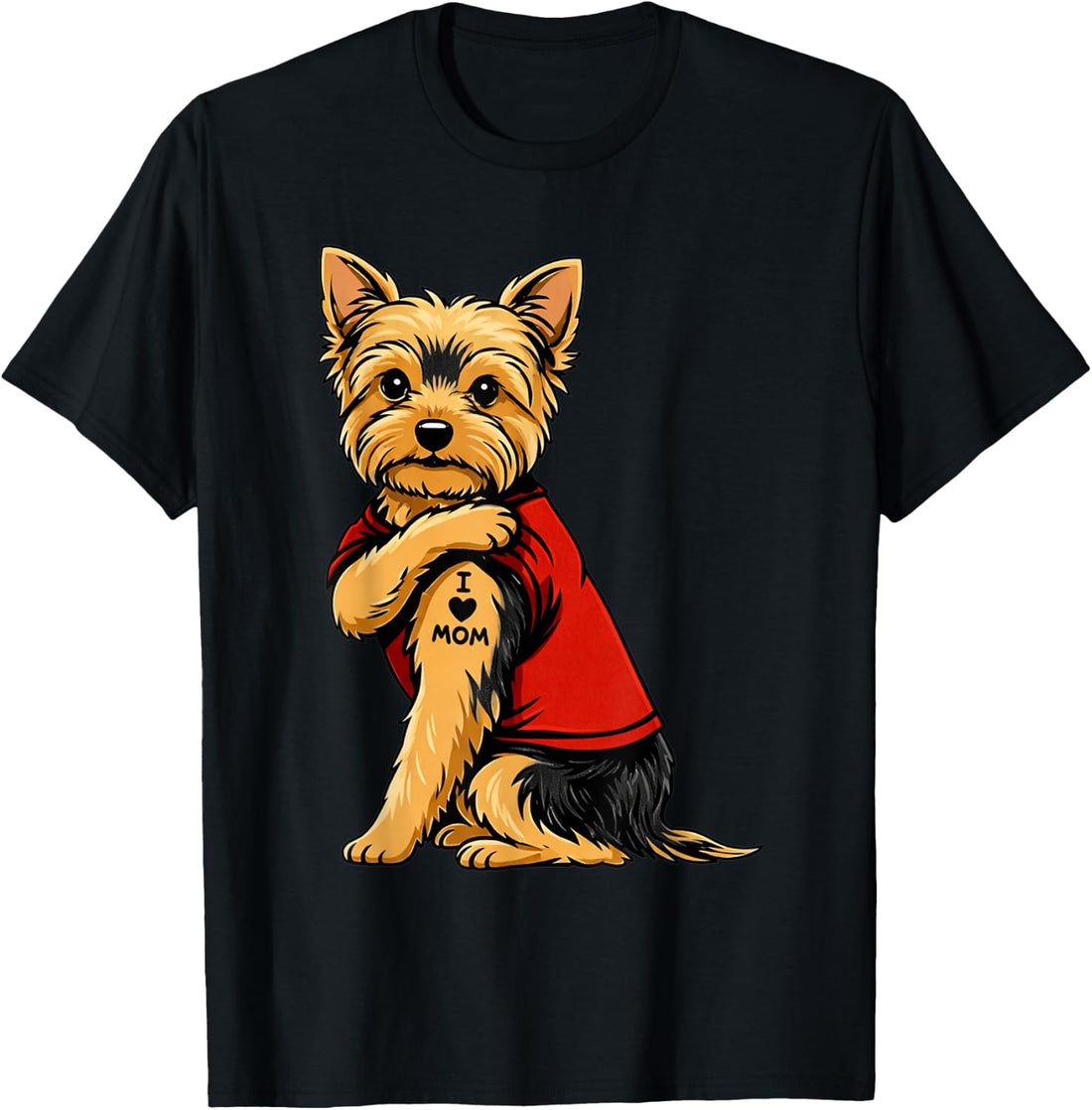 Yorkie Featuring Tattooed Yorkshire Terrier I Love Mom T-Shirt