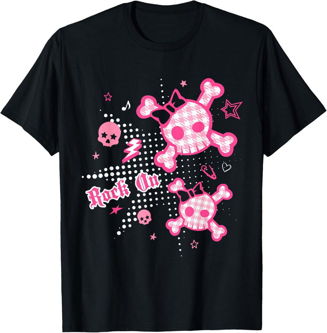 Y2k Hot Pink Black Trendy Skull 2000s Grunge Emo Teen Girls T-Shirt