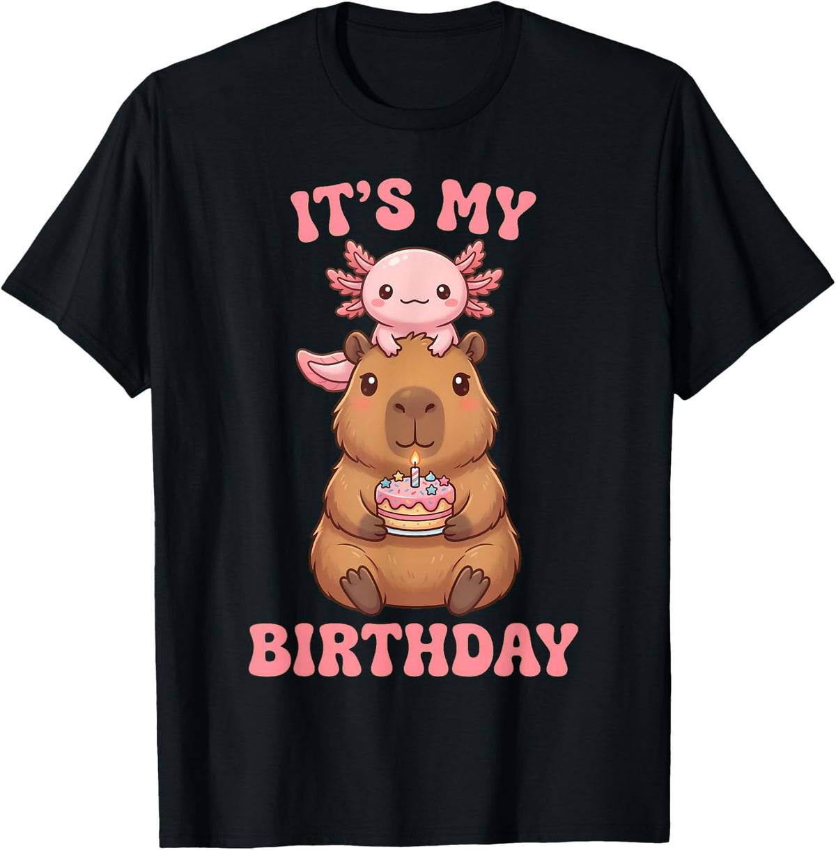 Cute Capybara Axolotl It's My Birthday Girl Axolotl Birthday T-Shirt