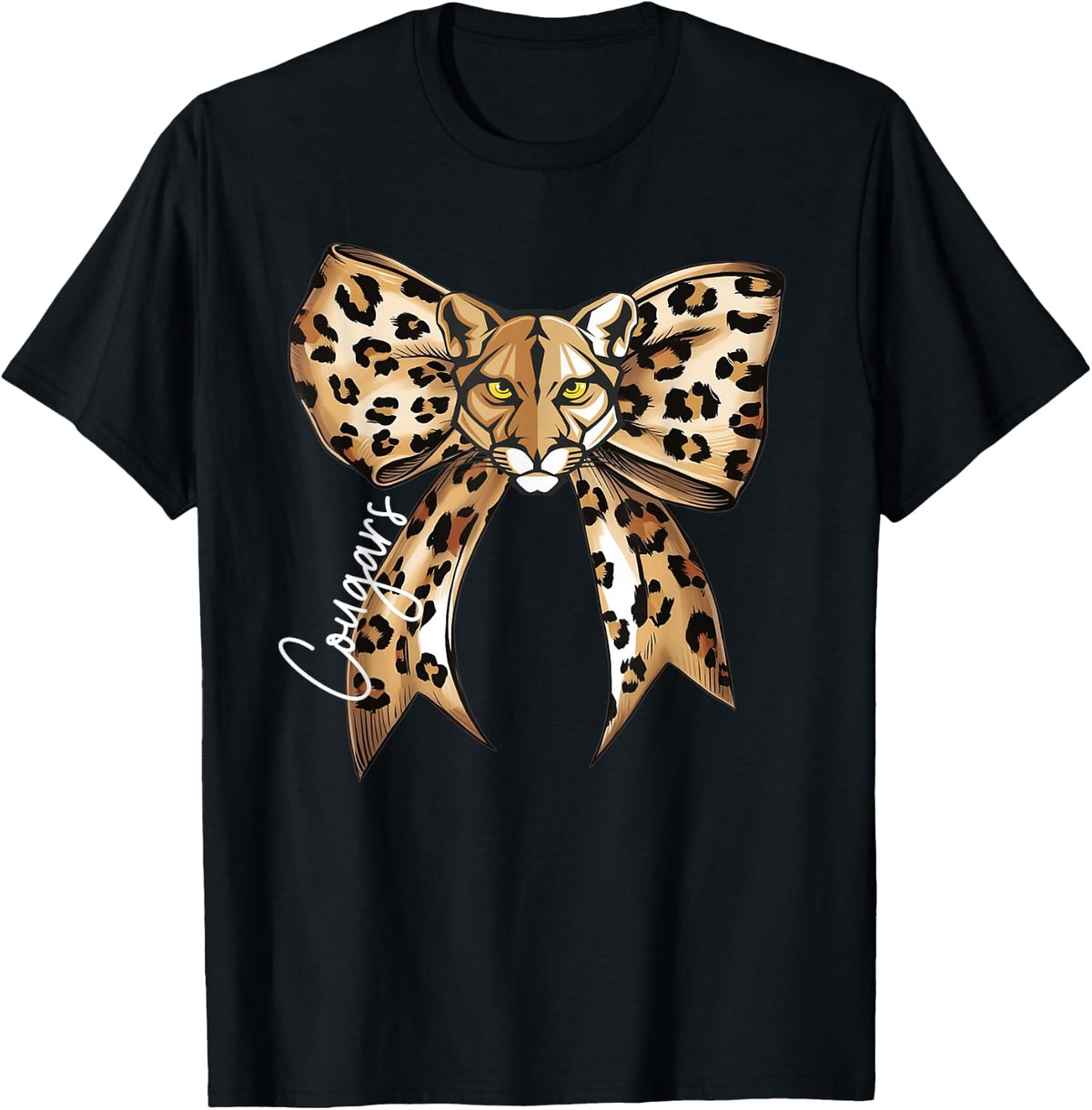 Cougars Leopard Print Bow Mascot School Spirit Cougar Pride T-Shirt