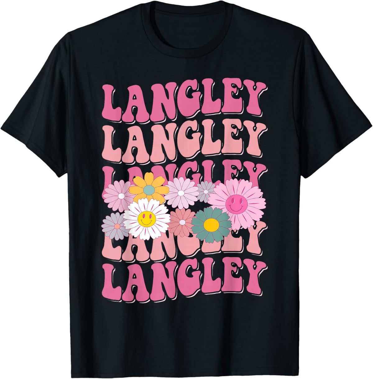 Girl Retro Langley First Name Personalized Groovy 80's T-Shirt