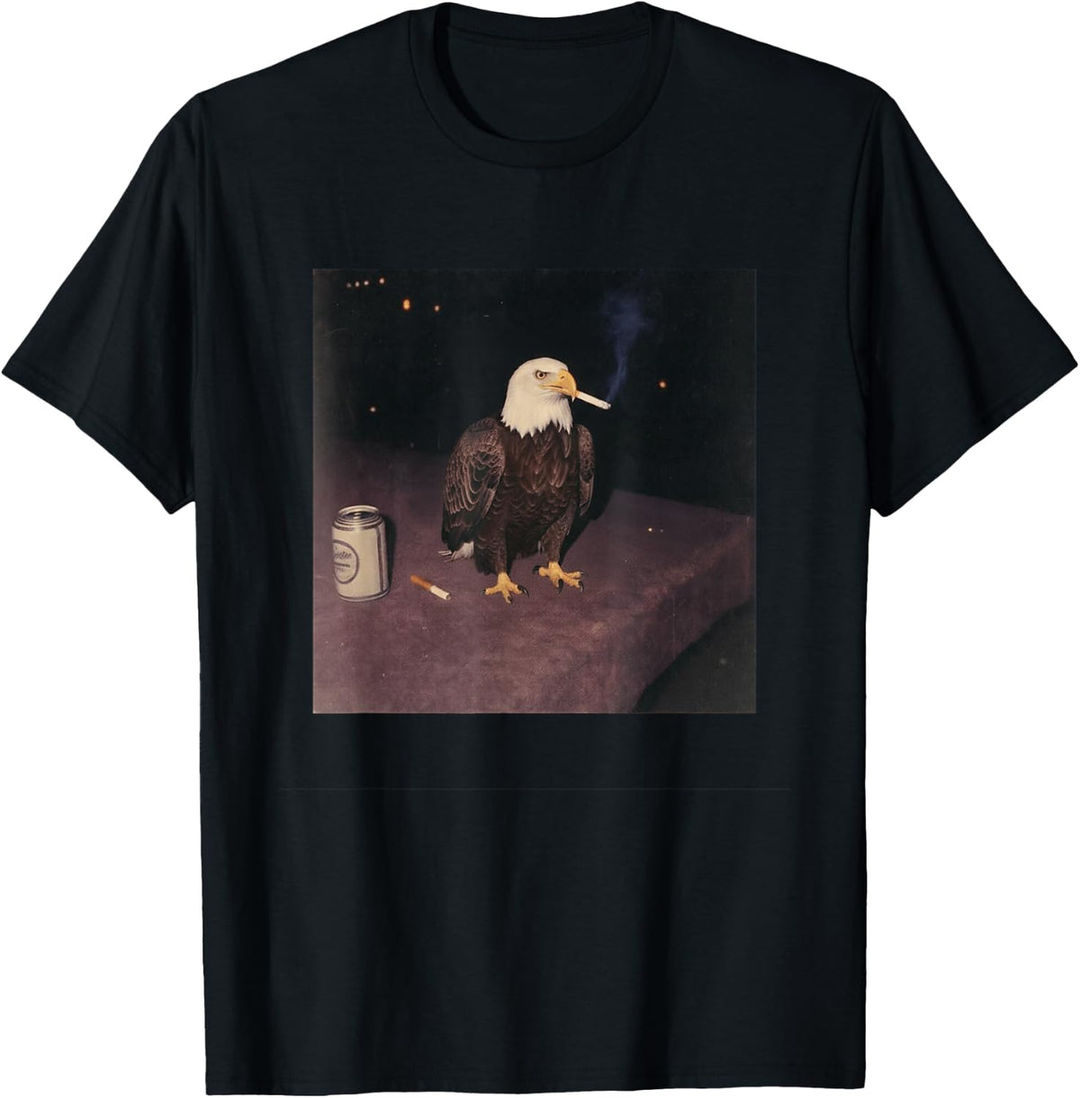 Funny Smoking Bald Eagle Cigarette Beer Gen Z Cursed Meme T-Shirt