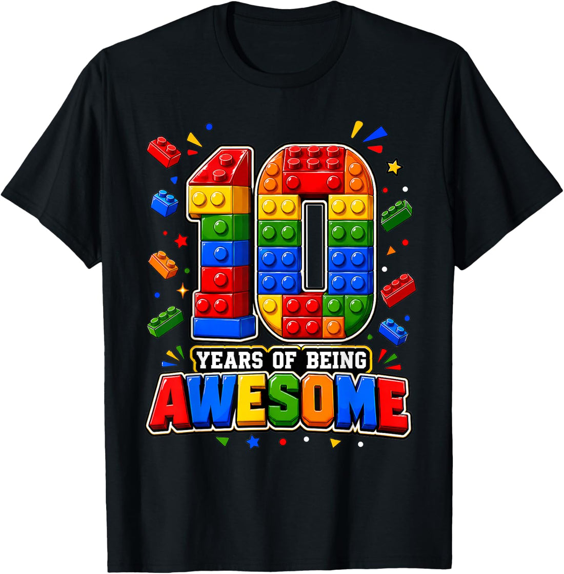 10 Years Old Boys Awesome Building Bricks 10th Birthday T-Shirt
