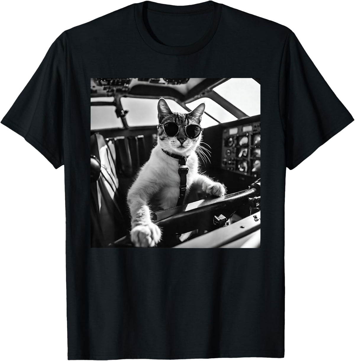 Funny Pilot Cat Wearing Sunglasses Flying A Plane T-Shirt