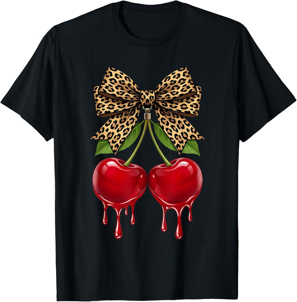 Cherry Leopard Coquette Bow Cute Cherries Fruits T-Shirt